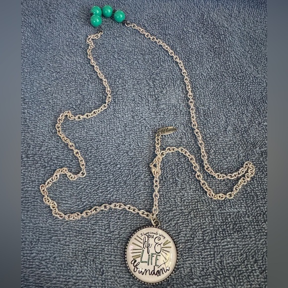 Plunder I have come to bring you life & abundant Silver and Green long necklace - Picture 6 of 6